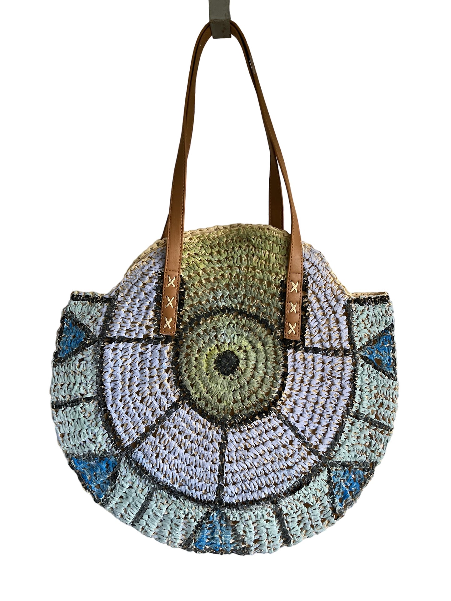 Straw Hand-Painted  Round Tote Bag