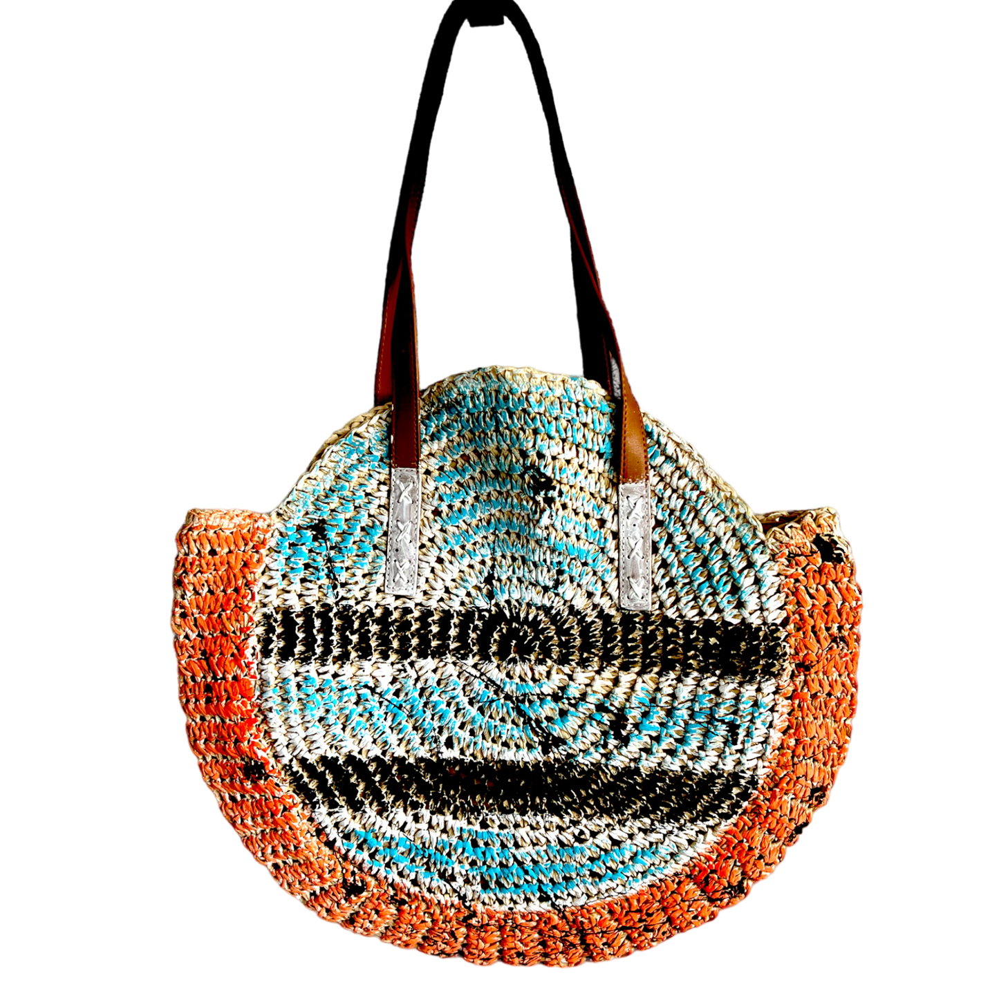 Straw Hand-Painted  Round Tote Bag