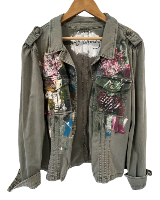 Hand-Painted Chaki Jacket – Artistic Elegance