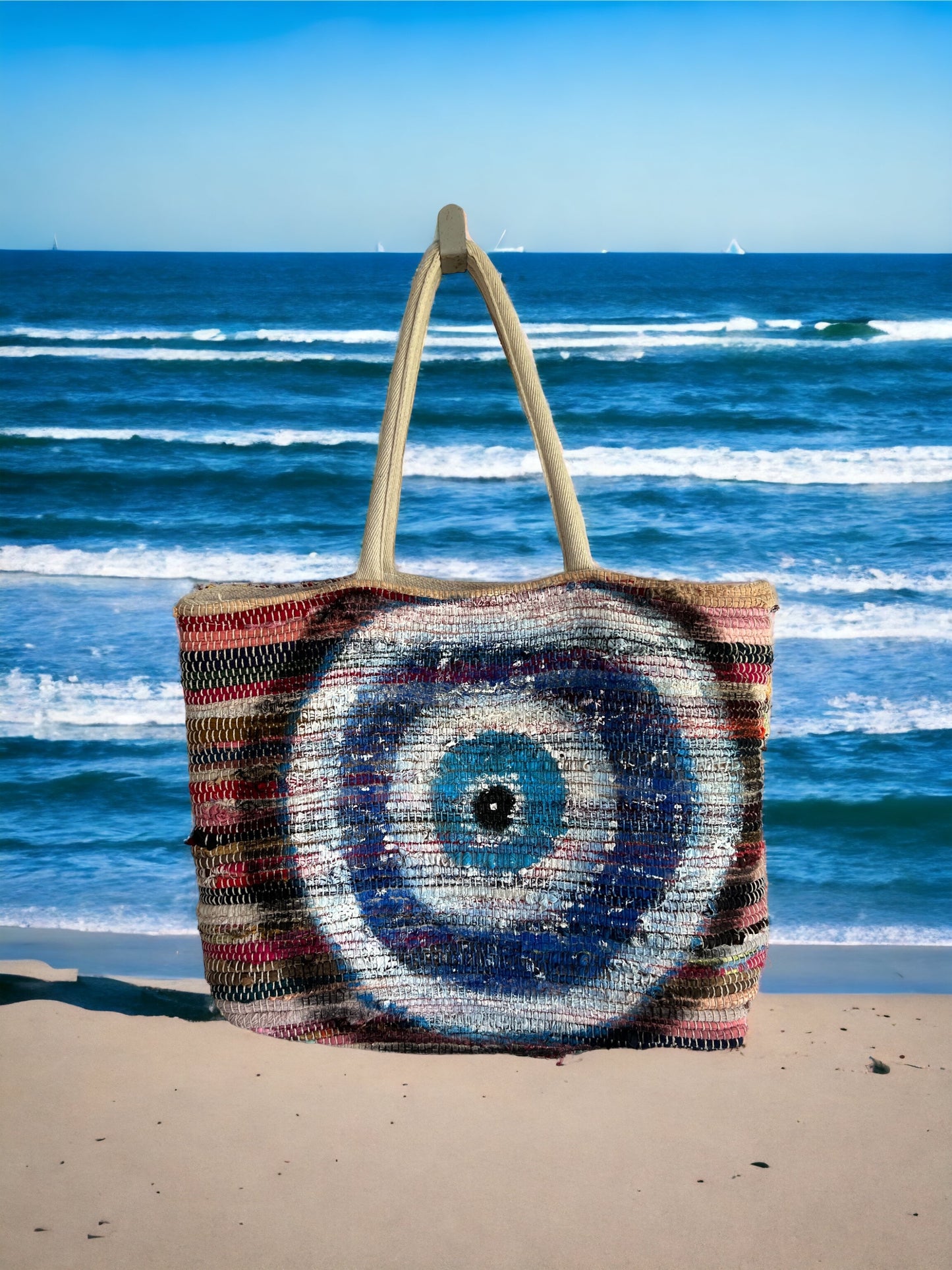 Evil Eye Hand Painted Summer Beach Bag