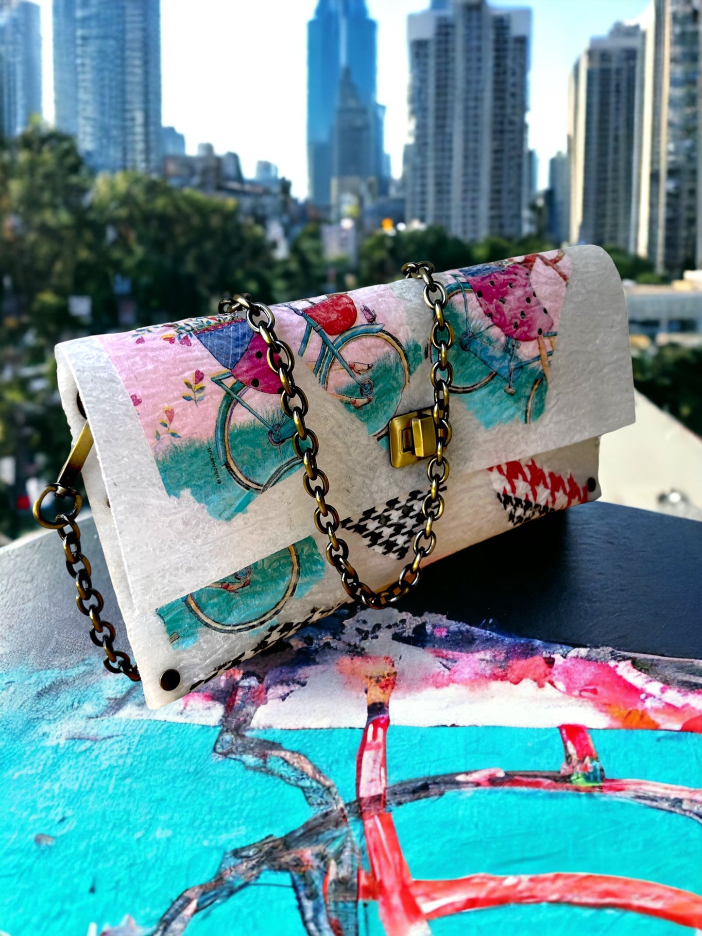 White Recycled Crossbody, Abstract Design