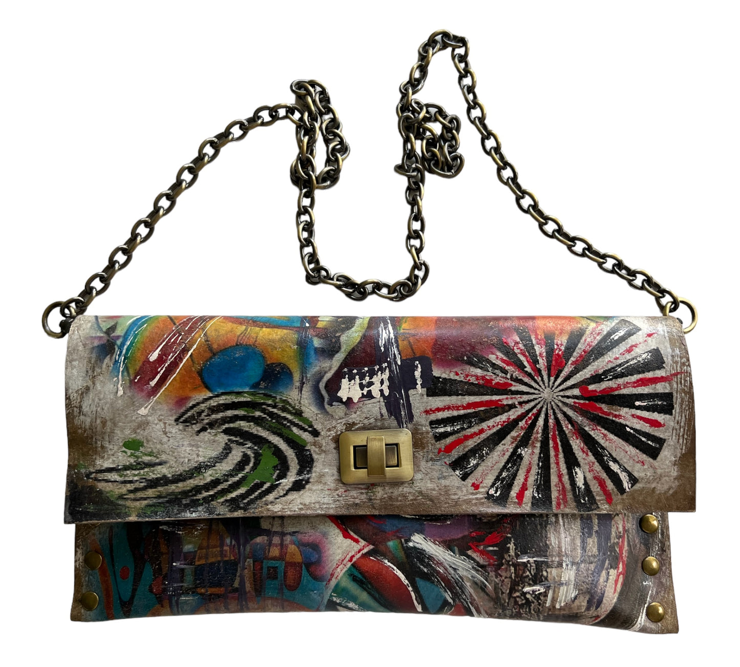 Abstract Leather Hand-Painted Clutch Bag