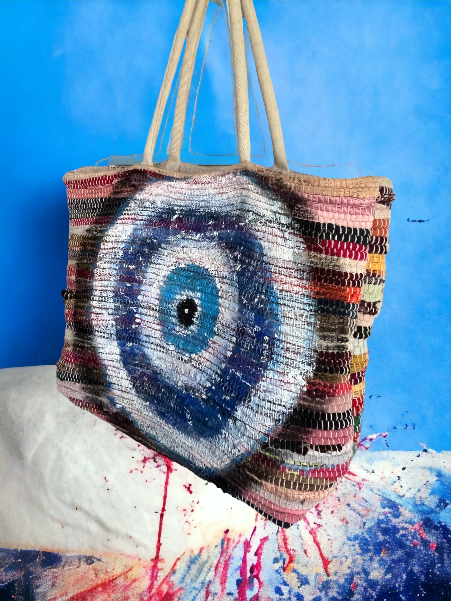 Evil Eye Hand Painted Summer Beach Bag