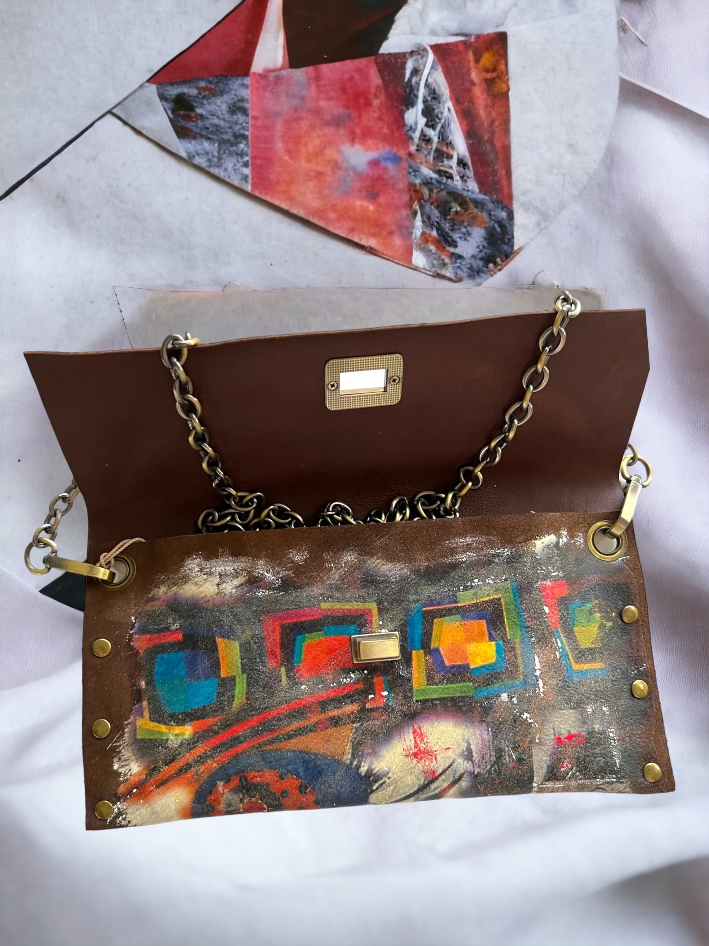 Brown Suede Embellished with Abstract Painting