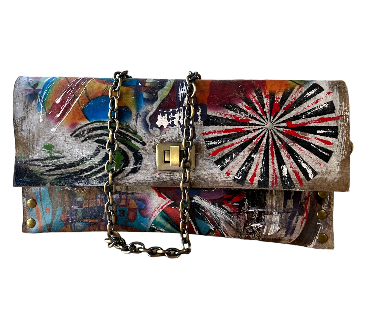 Abstract Leather Hand-Painted Clutch Bag