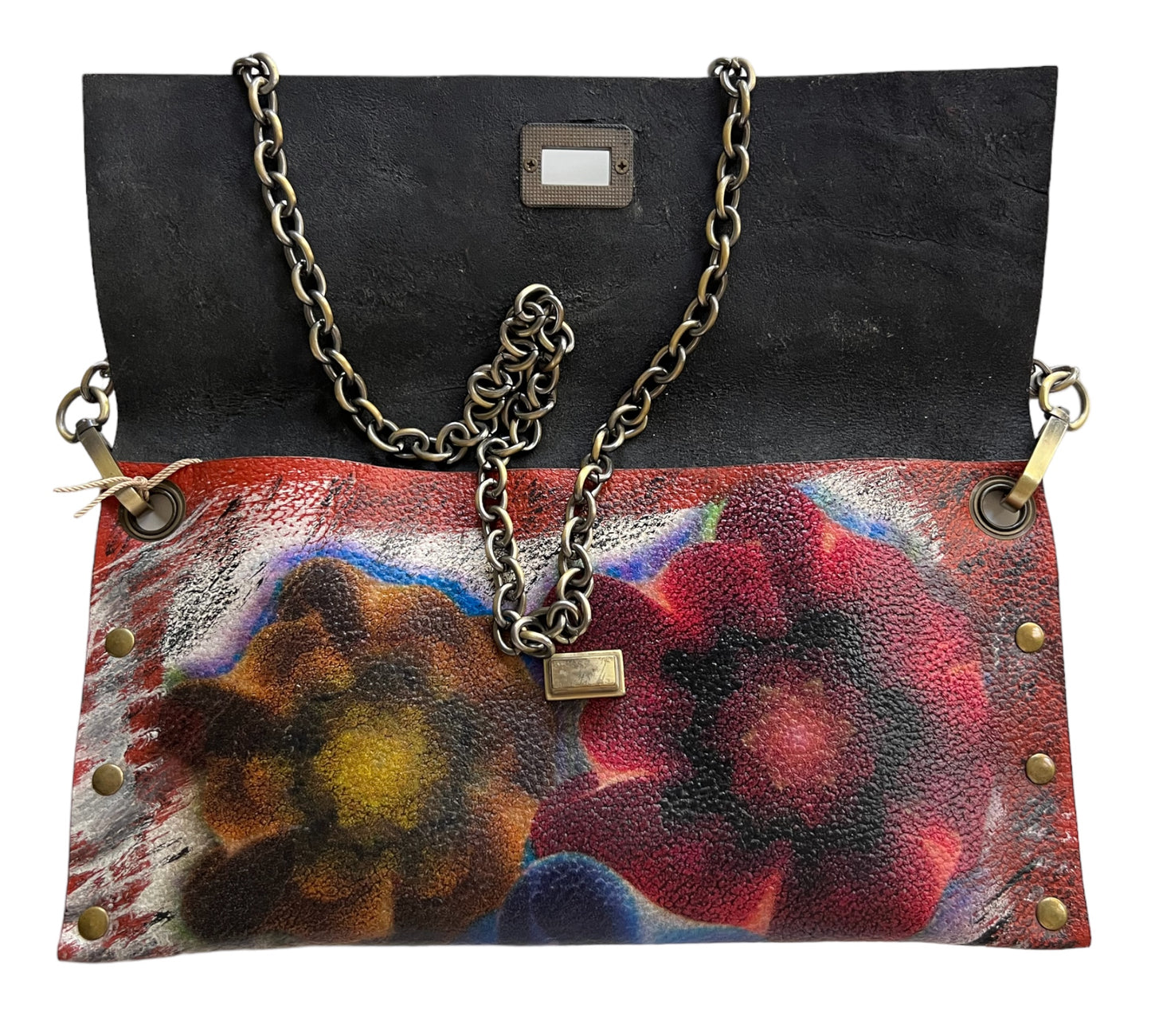 Crossbody Leather Abstract Painted Handbag