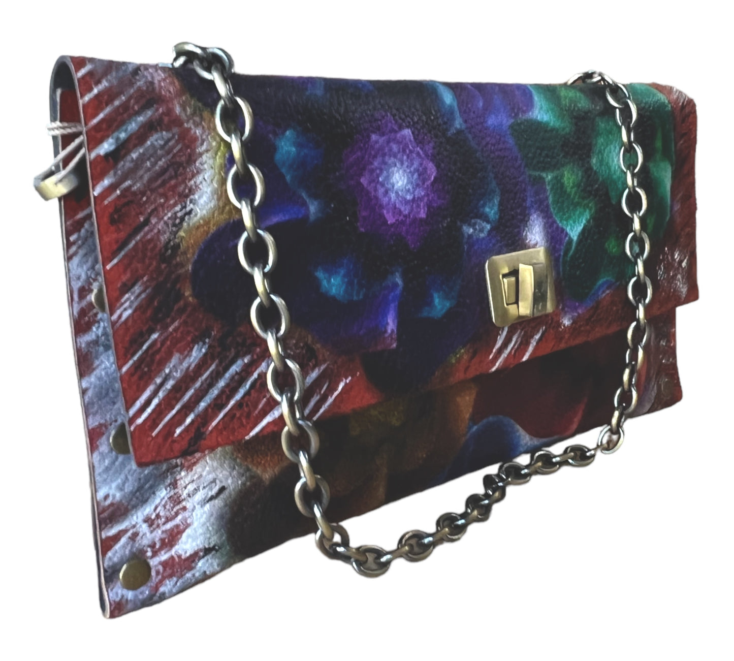 Crossbody Leather Abstract Painted Handbag
