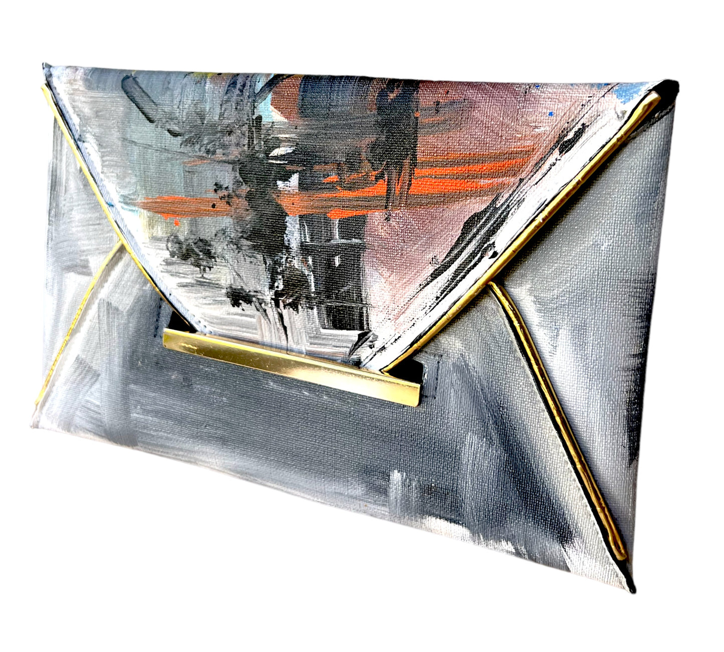 Pu Leather Clutch Abstract Hand-Painted Bag
