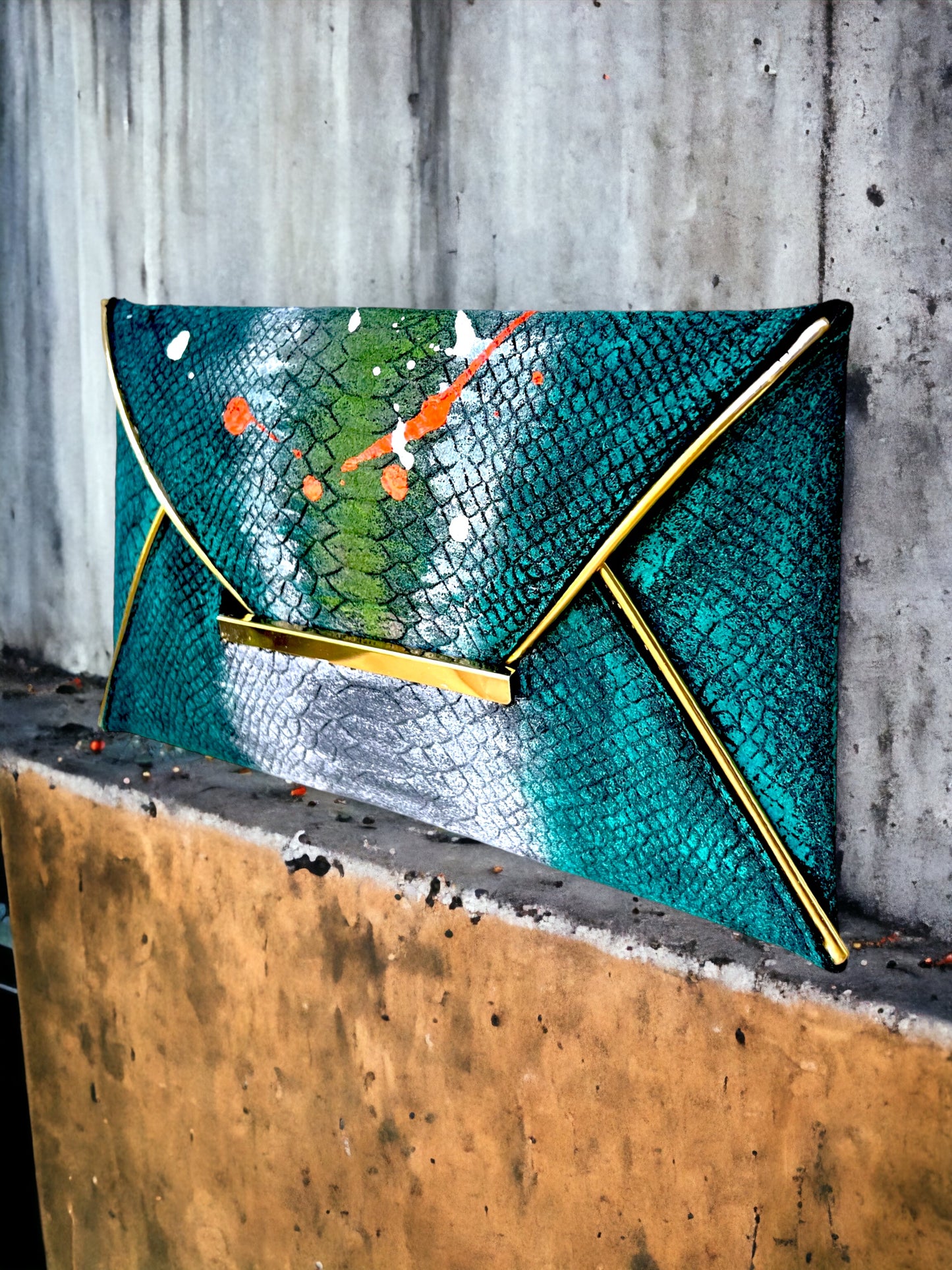 Crocodile Embossed Felt Hand-Painted Envelope Bag