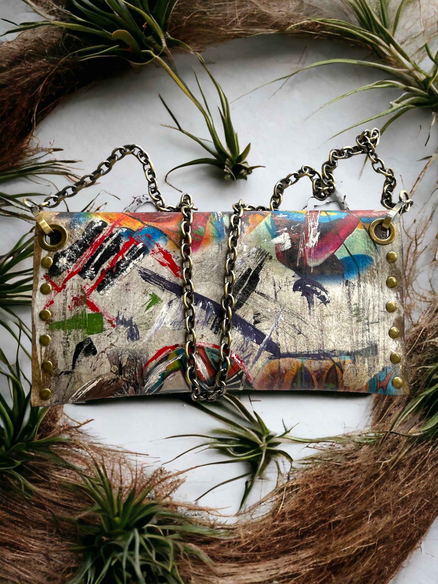 Abstract Leather Hand-Painted Clutch Bag